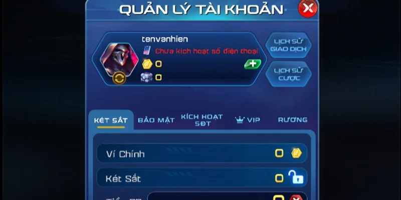 cap nhat du lieu cho tai khoan cong game