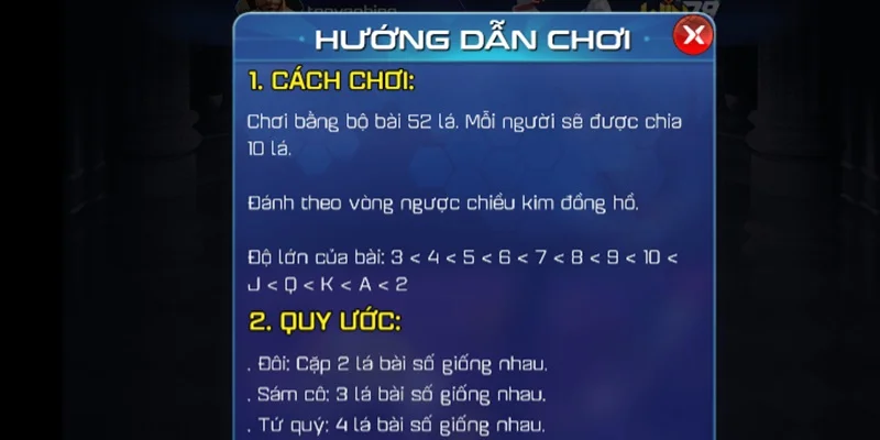 luat choi game bai sam day hap dan